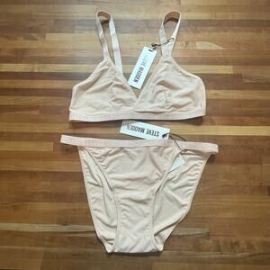 Steve Madden Women’s Triangle X-Back Lounge Bra/panty set, tan medium